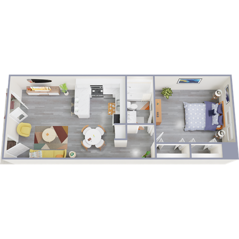 a floor plan of a one bedroom apartment with a living room and dining room